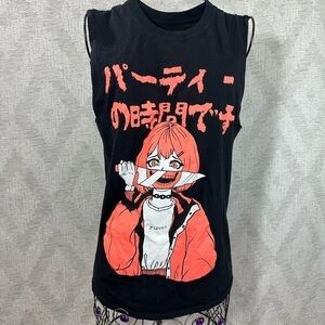 Hot Topic muscle tee party time peach anime grinning knife tee size S